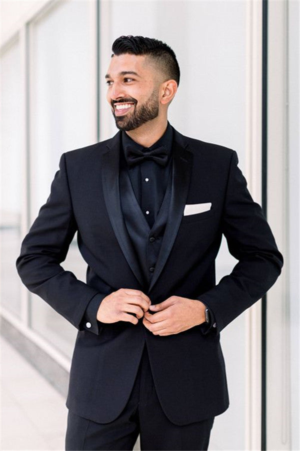 One-Button Groomsmen Suits for Weddings - Black Men's Shawl Lapel Best Man Blazers-BallBride