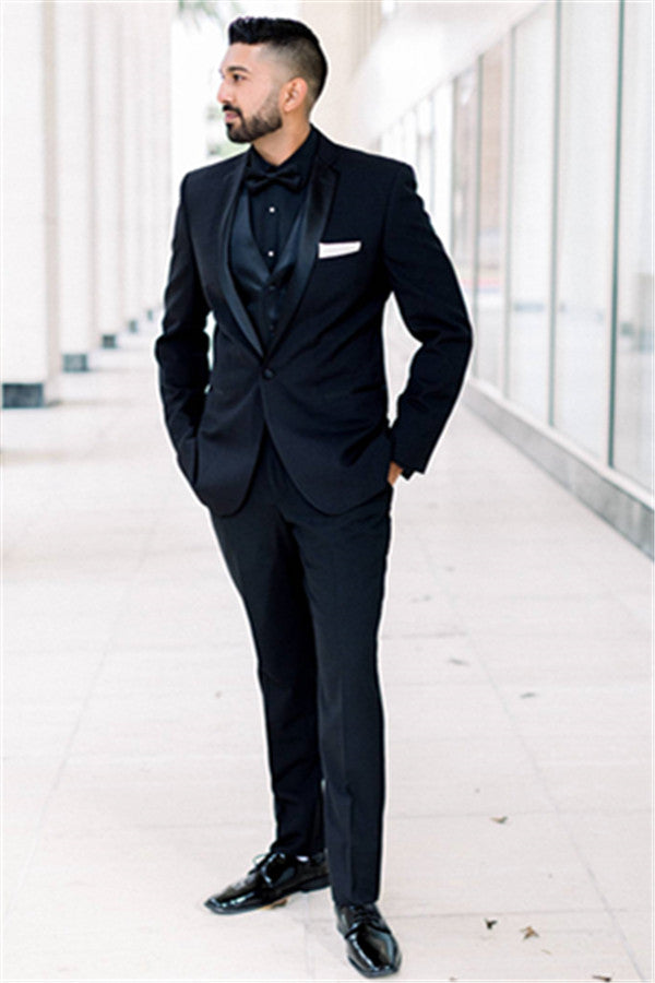 One-Button Groomsmen Suits for Weddings - Black Men's Shawl Lapel Best Man Blazers-BallBride
