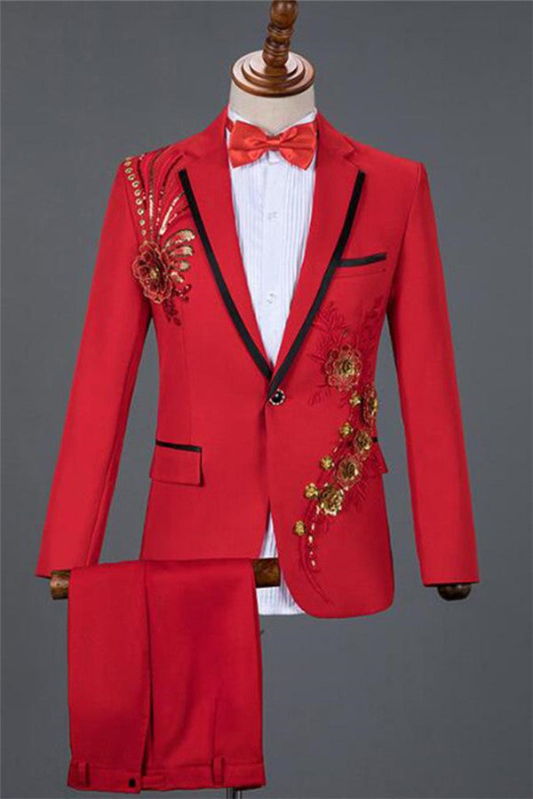 One Button Hot Selling Red Sequin Suits for Men's Prom-BallBride