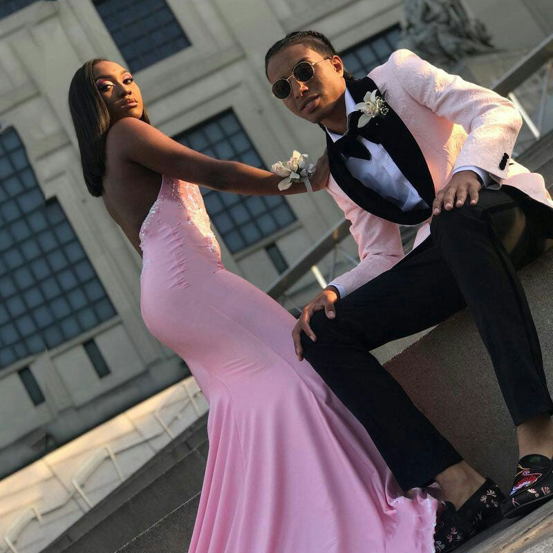 One Button Prom Suit Fashion Pink Shawl Lapel With Jacquard Online-BallBride