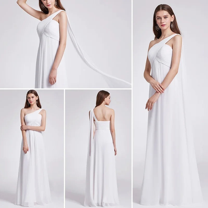One Shoulder Ruffles Chiffon Long Evening Gowns-BallBride