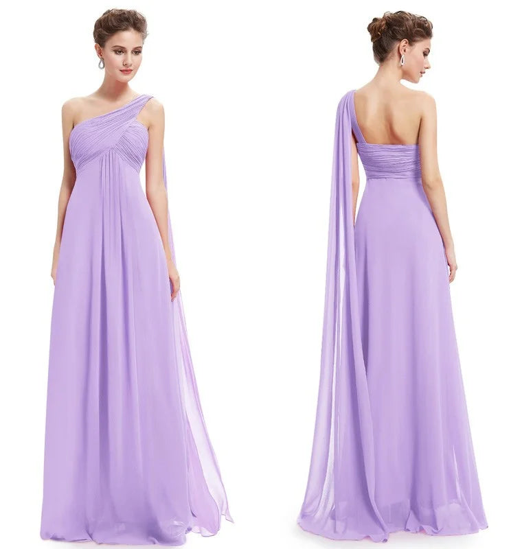 One Shoulder Ruffles Chiffon Long Evening Gowns-BallBride