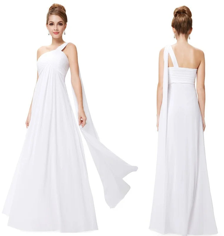 One Shoulder Ruffles Chiffon Long Evening Gowns-BallBride