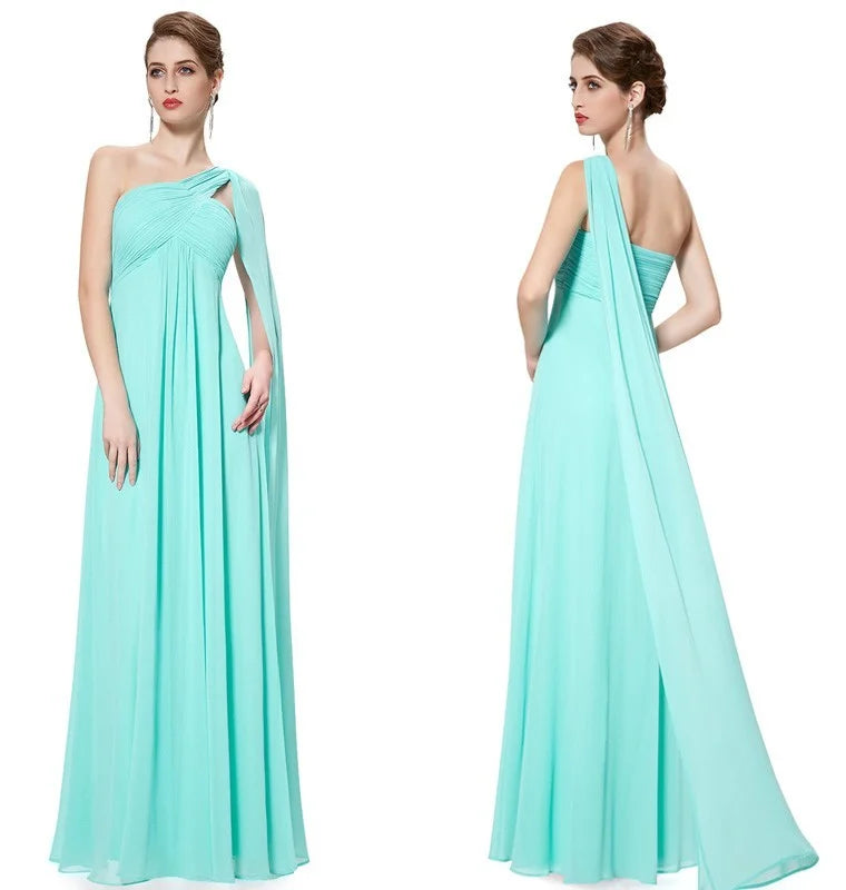 One Shoulder Ruffles Chiffon Long Evening Gowns-BallBride