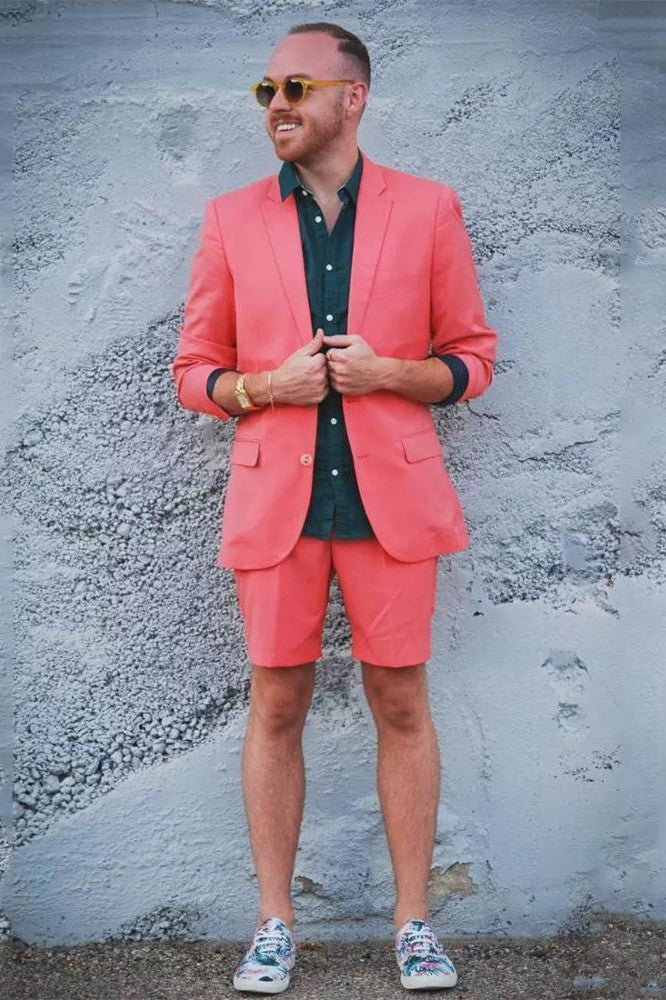 Orange Notched Lapel Prince Suit with Short Pants for Summer-BallBride