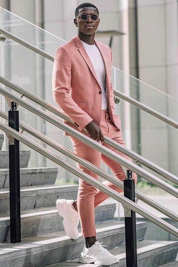 Pink 2 Piece Prince Suit With Notched Lapel & Flap Pockets For Groom-BallBride