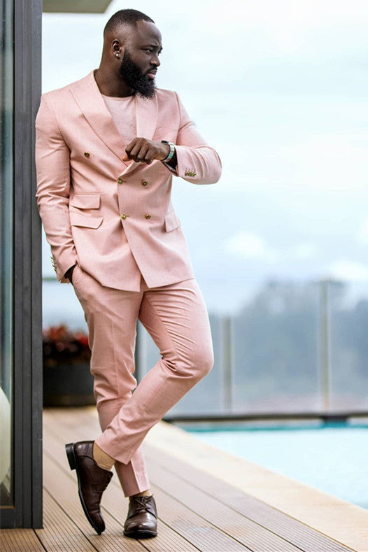 Pink Double Breasted Prince Suit for Groom with Peaked Lapel-BallBride