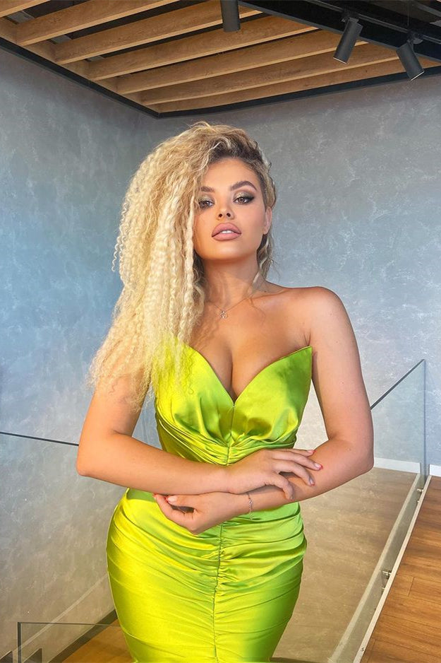 Pleated Mermaid Evening Dress in Yellow & Green-BallBride