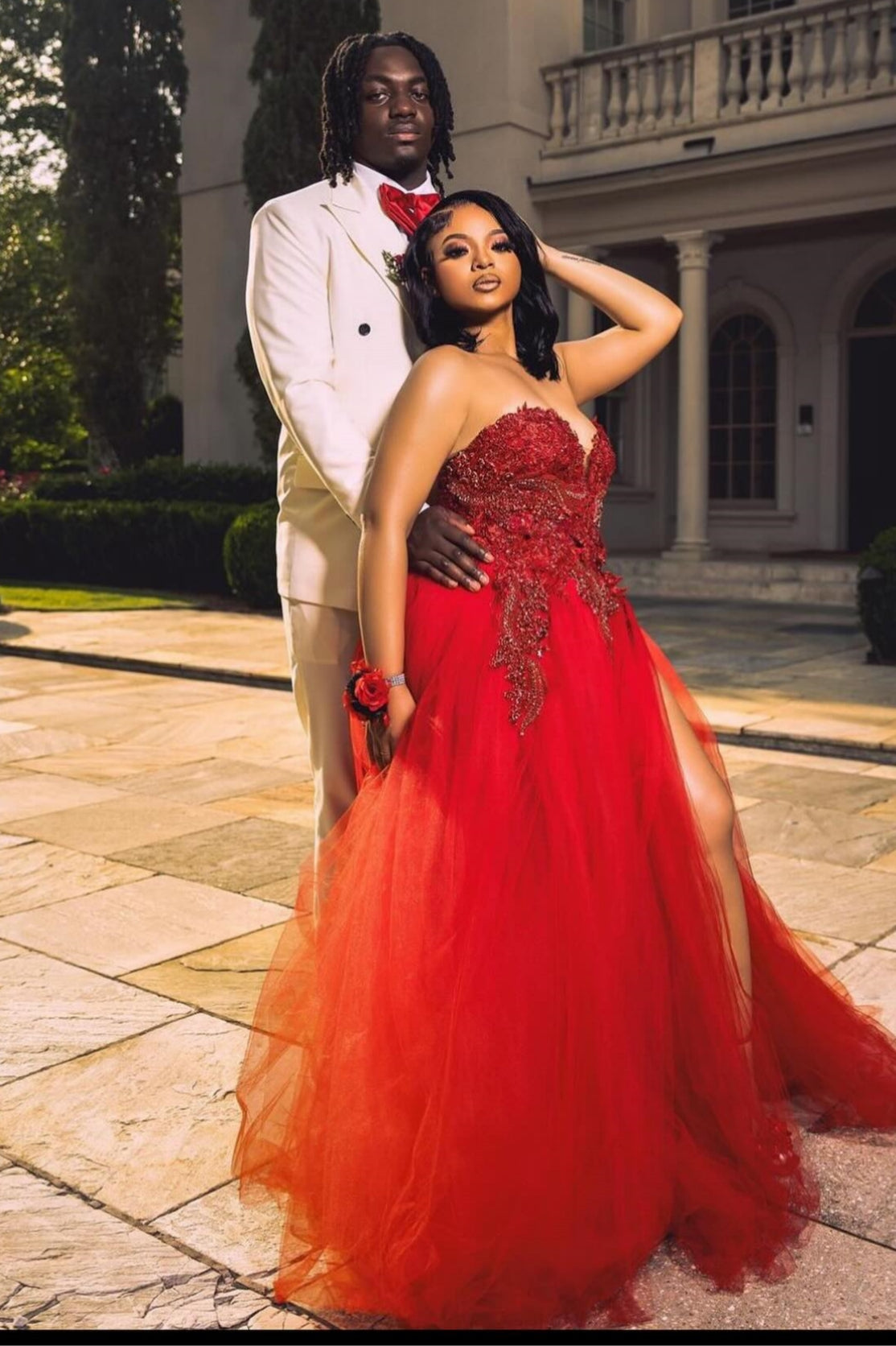 Plus Size Red Sweetheart Tulle Appliques Beads Prom Dress-BallBride