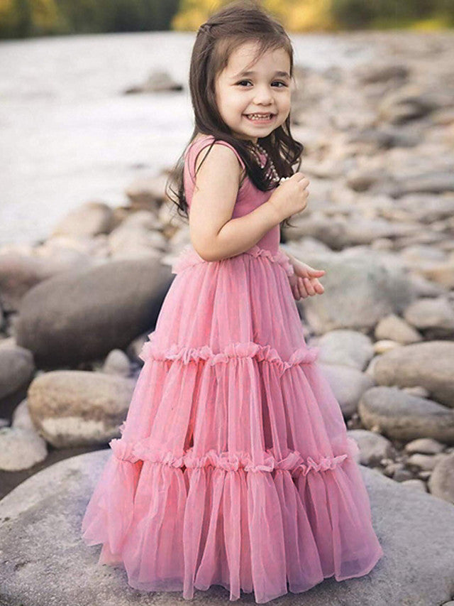 Polyester Ball Gown Sleeveless Dress with Jewel Flower Print for Girls-BallBride