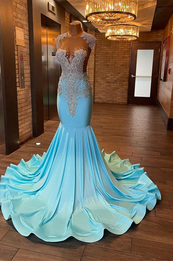 Pool Sleeveless Mermaid Prom Dress with Beading-BallBride