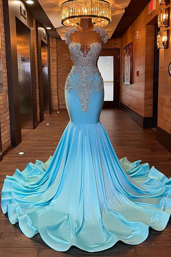Pool Sleeveless Mermaid Prom Dress with Beading-BallBride