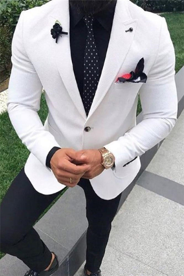Popular White Peak Lapel Wedding Suit for Men Two Pieces-BallBride