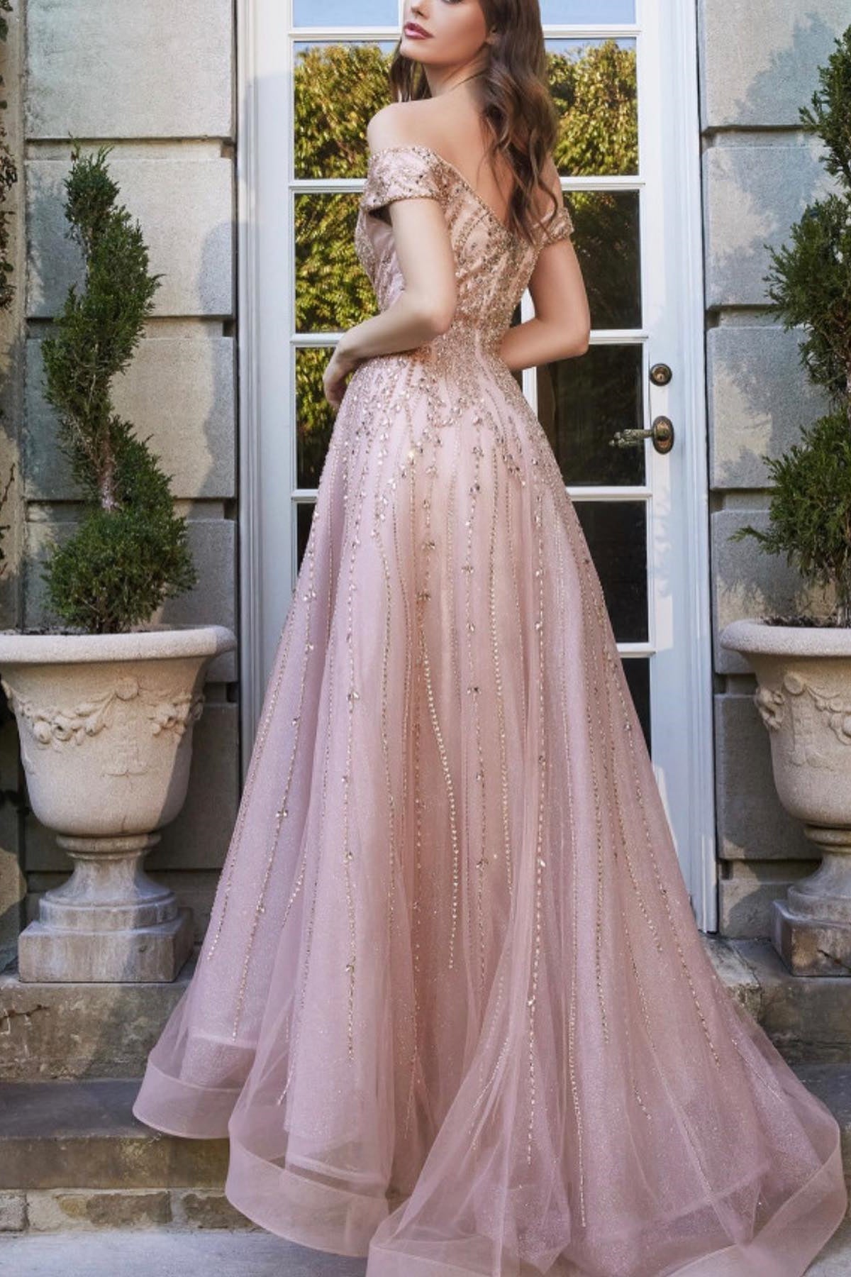 Pretty Pink Off-The-Shoulder Sweetheart Beads Prom Dress With Sequins Tulle-BallBride