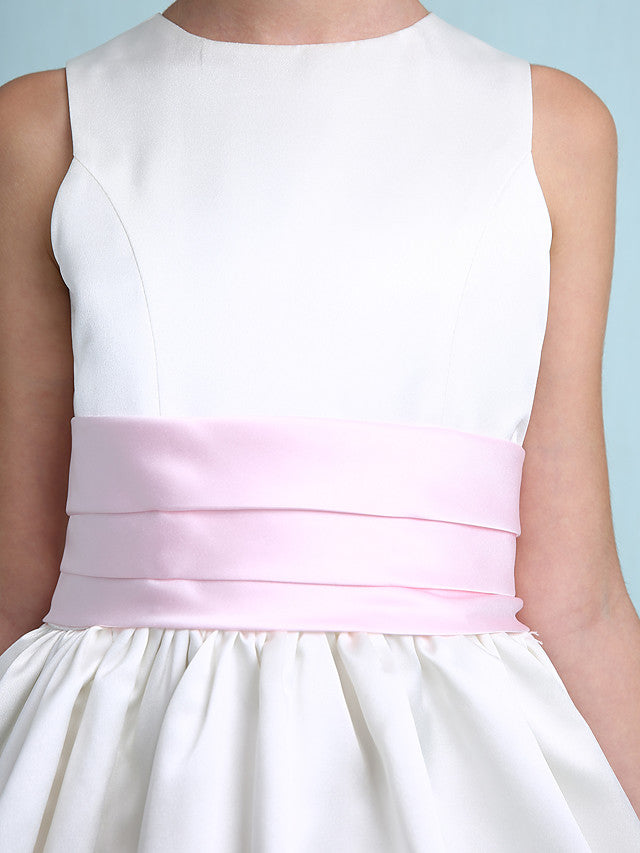 Princess A-Line Jewel Neck Satin Junior Bridesmaid Dress with Sash Ribbon Ruched Ruffles for Spring Summer Fall Winter Weddings-BallBride