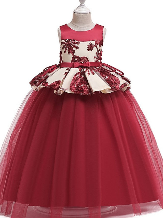 Princess Round Floor Length Cotton Bow Appliques Flower Girl Dress-BallBride