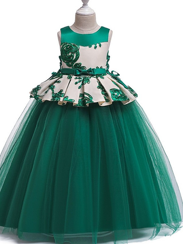 Princess Round Floor Length Cotton Bow Appliques Flower Girl Dress-BallBride