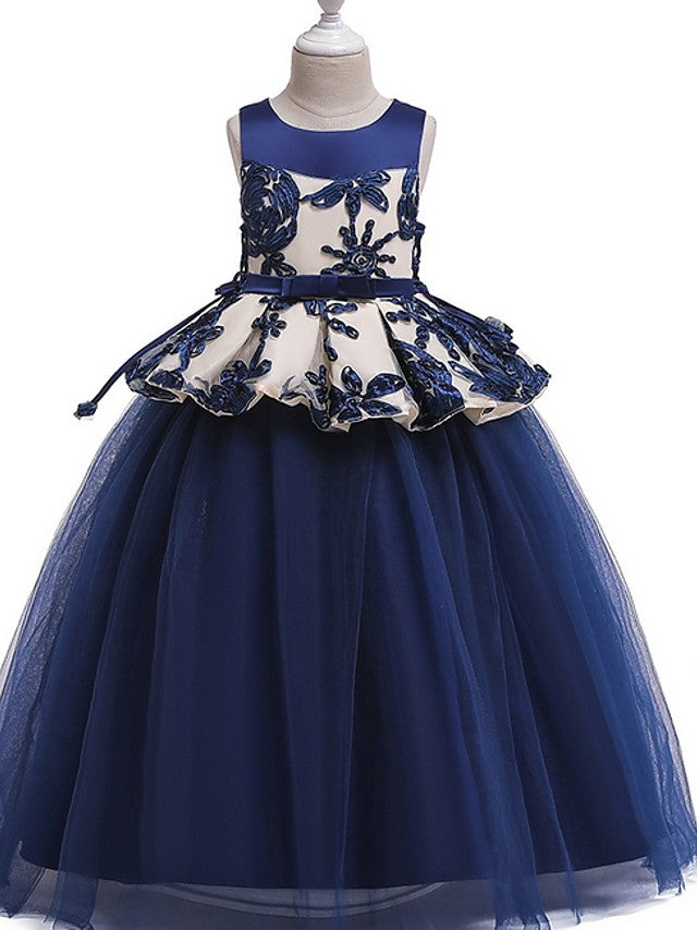Princess Round Floor Length Cotton Bow Appliques Flower Girl Dress-BallBride