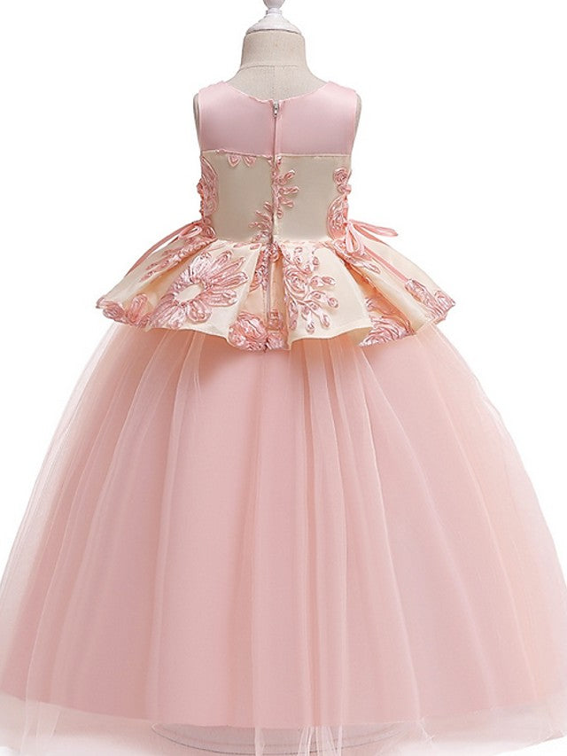 Princess Round Floor Length Cotton Bow Appliques Flower Girl Dress-BallBride