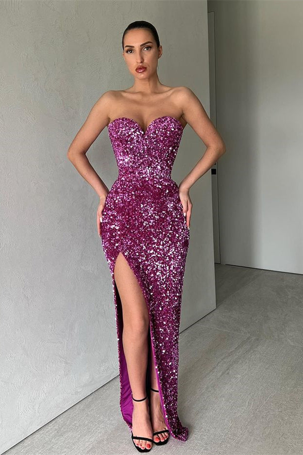 Purple Mermaid Evening Dress with Split - Sweetheart Sequins-BallBride