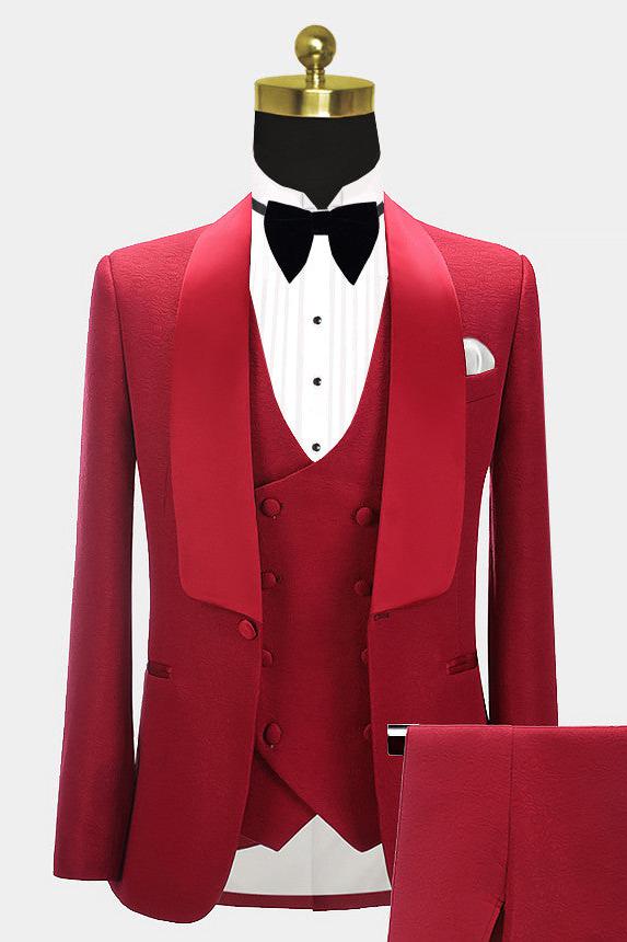 Red 3 Piece Fashion Style Wedding Grooms Suit by Abbas-BallBride
