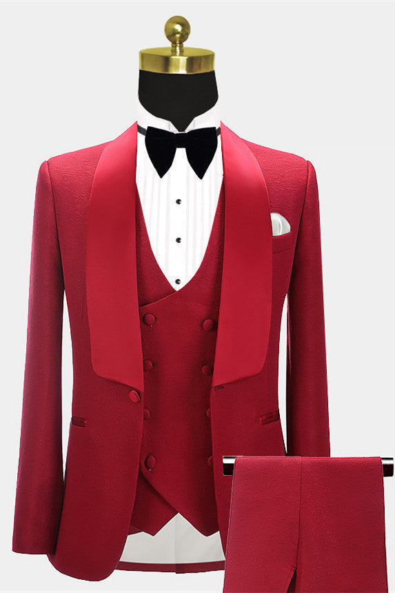 Red 3 Piece Fashion Style Wedding Grooms Suit by Abbas-BallBride