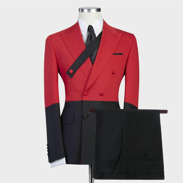 Red David Beckham Double Breasted Wedding Suit - Stylish & Fitted-BallBride