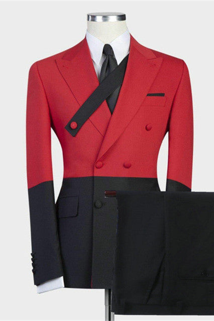 Red David Beckham Double Breasted Wedding Suit - Stylish & Fitted-BallBride