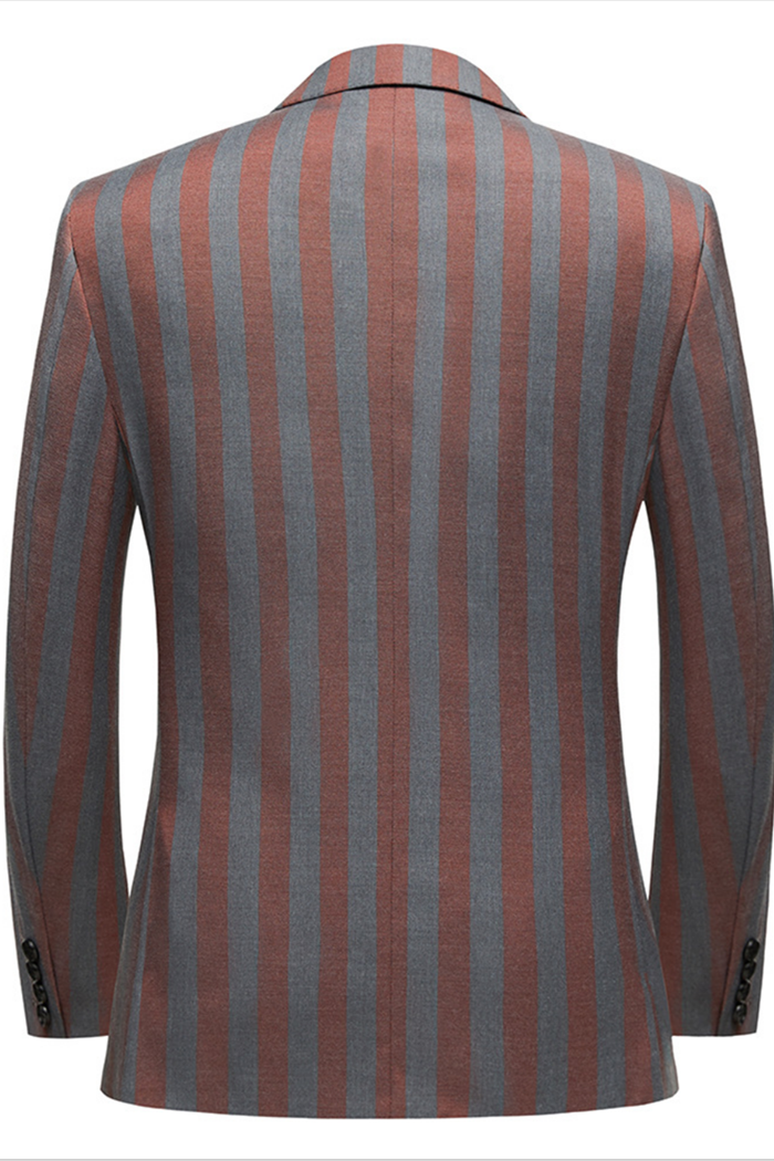 Red & Gray Striped Double Breasted Wedding Suit Ideas for Summer Casualwear-BallBride