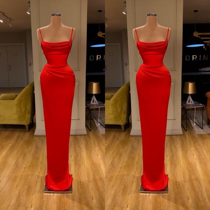 Red Mermaid Evening Dress with Spaghetti-Straps-BallBride