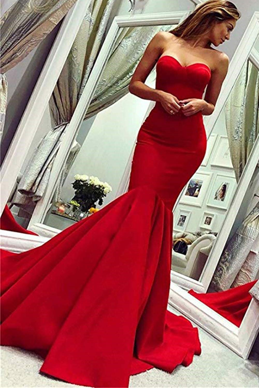 Red Mermaid Sweetheart Long Evening Dress-BallBride