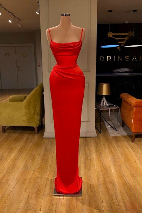 Red Spaghetti-Straps Mermaid Prom Dress-BallBride