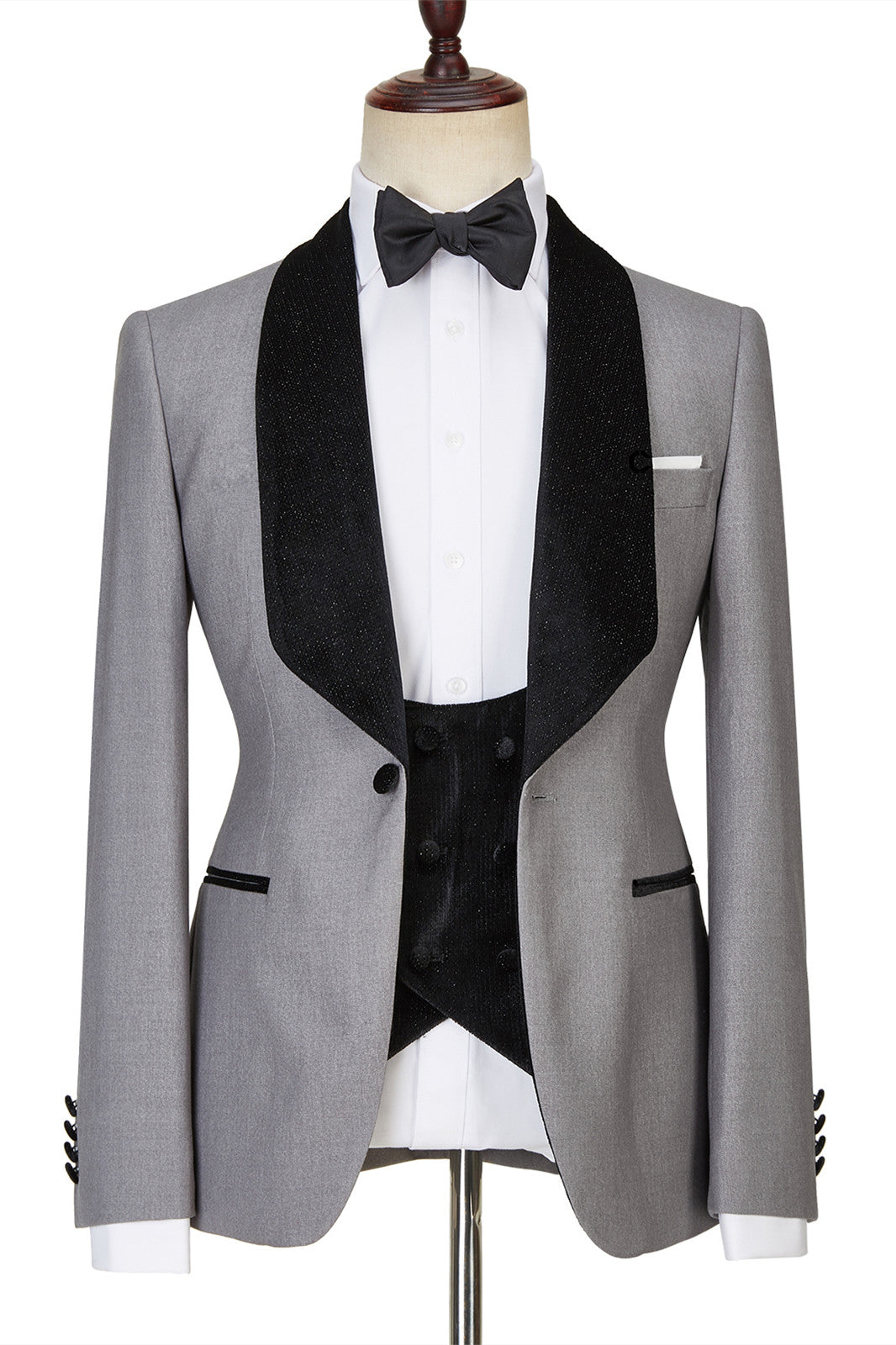 Robert Light Gray One Button Shiny Shawl Lapel Three Pieces Wedding Men Suits-BallBride