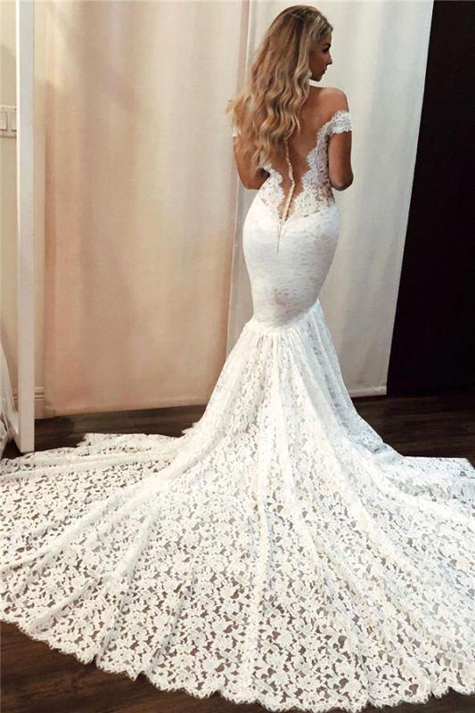 Romantic Off-the-Shoulder Mermaid Wedding Dress With Appliques Lace-BallBride