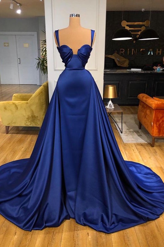 Royal Blue Amazing Straps Long Prom Overskirt Dress Online-BallBride