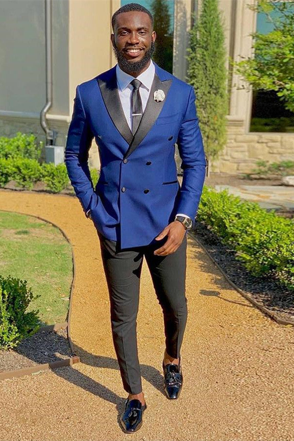Royal Blue Formal Suit with Double-Breasted Peaked Lapel for Prom Dinner-BallBride
