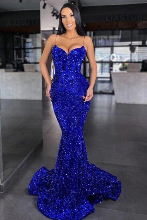 Royal Blue Mermaid Prom Dress with Sequins for Sweethearts-BallBride
