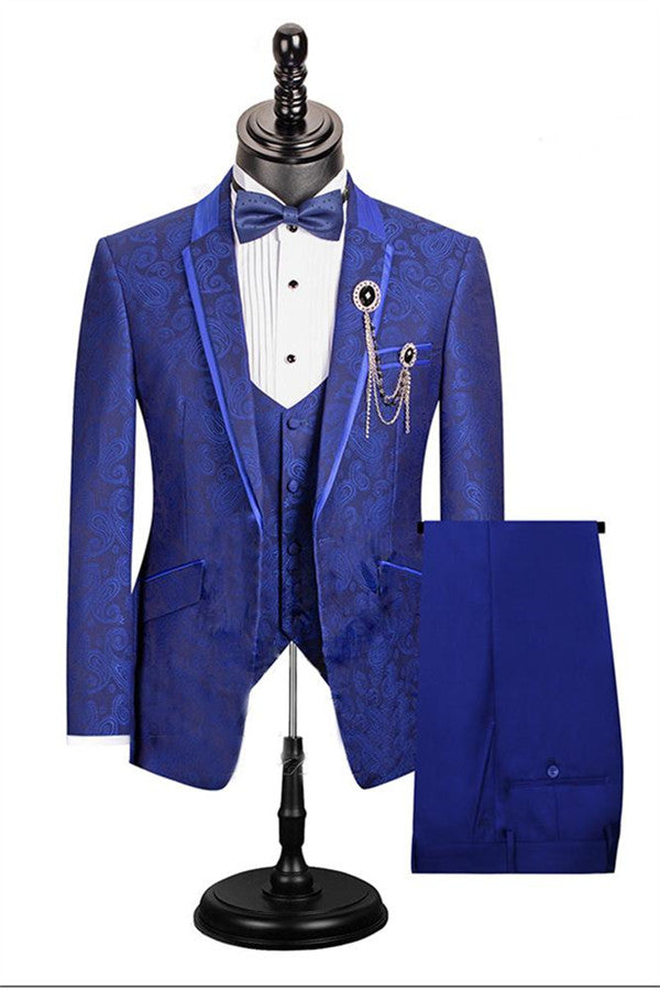 Royal Blue Paisley Pattern Dinner Suits for Prom - 3 Piece Set for Men-BallBride
