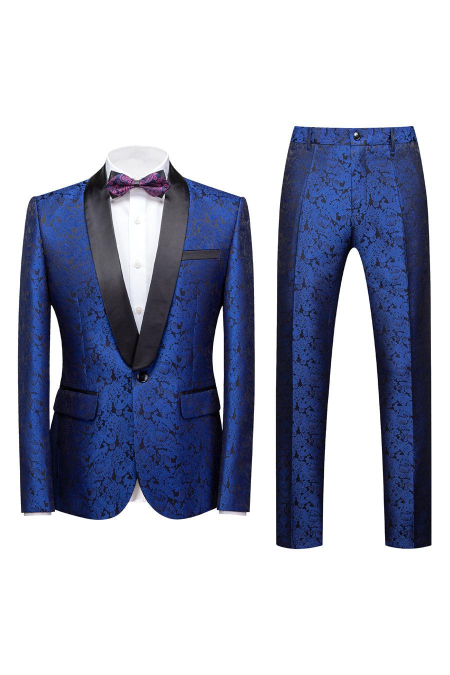 Royal Blue Slim Fit Tuxedo With Shawl Lapel for Weddings-BallBride