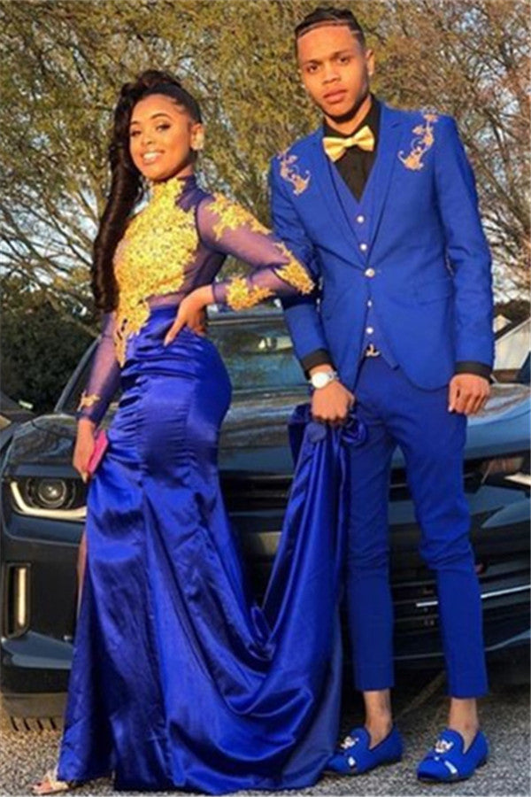 Royal Blue Three Pieces Appliques Casual Suit for Groom-BallBride