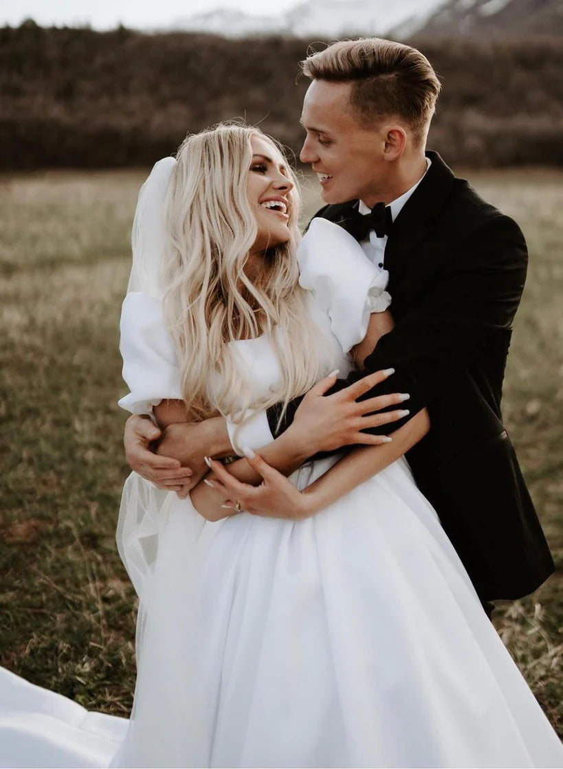 Satin Square Neckline Ball-Gown Wedding Dresses-Ballbride