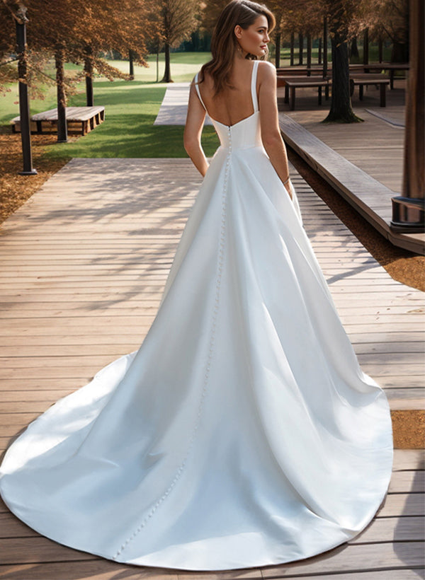 Satin Wedding Dress Ball-Gown Princess Elegant Sweetheart Neckline Sweep Train-Ballbride