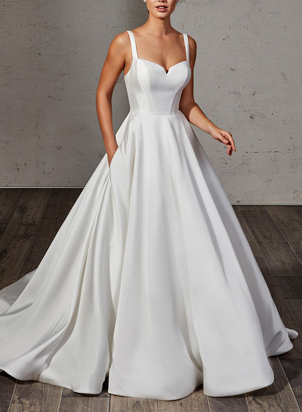 Satin Wedding Dress Ball-Gown Princess Elegant Sweetheart Neckline Sweep Train-Ballbride