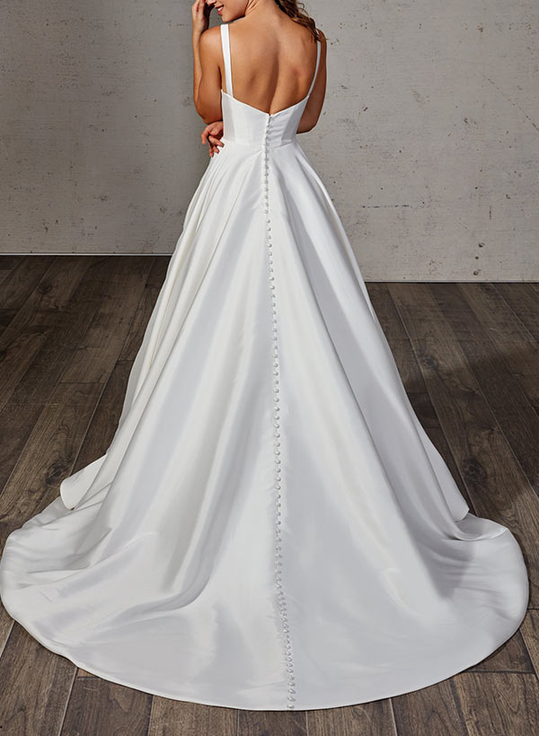 Satin Wedding Dress Ball-Gown Princess Elegant Sweetheart Neckline Sweep Train-Ballbride