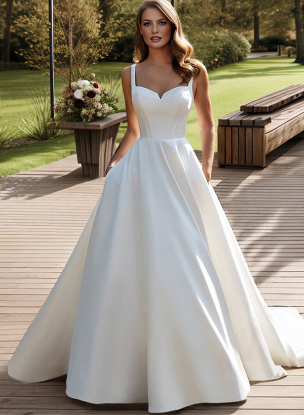 Satin Wedding Dress Ball-Gown Princess Elegant Sweetheart Neckline Sweep Train-Ballbride