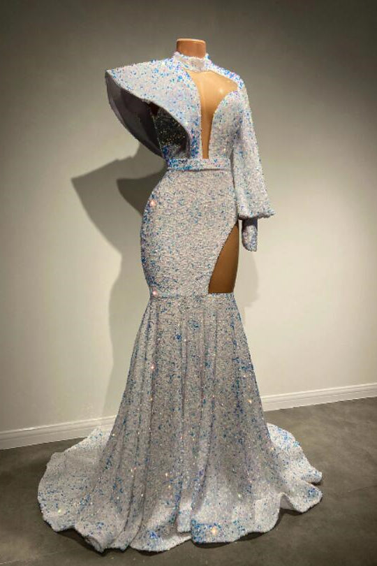 Sequined Mermaid Long Sleeves Prom Dress-BallBride