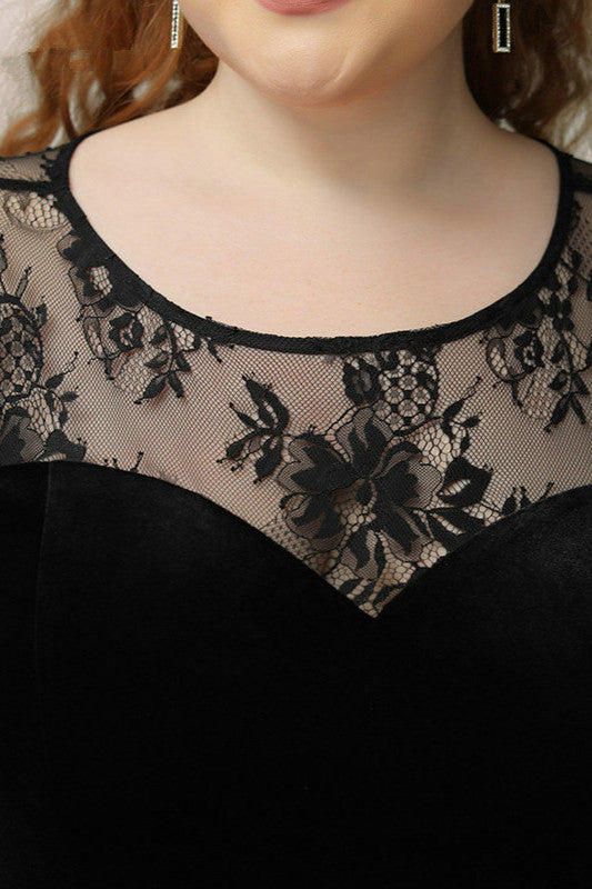 Sexy Black Long Sleeve Lace Plus Size Dress with Slit-BallBride
