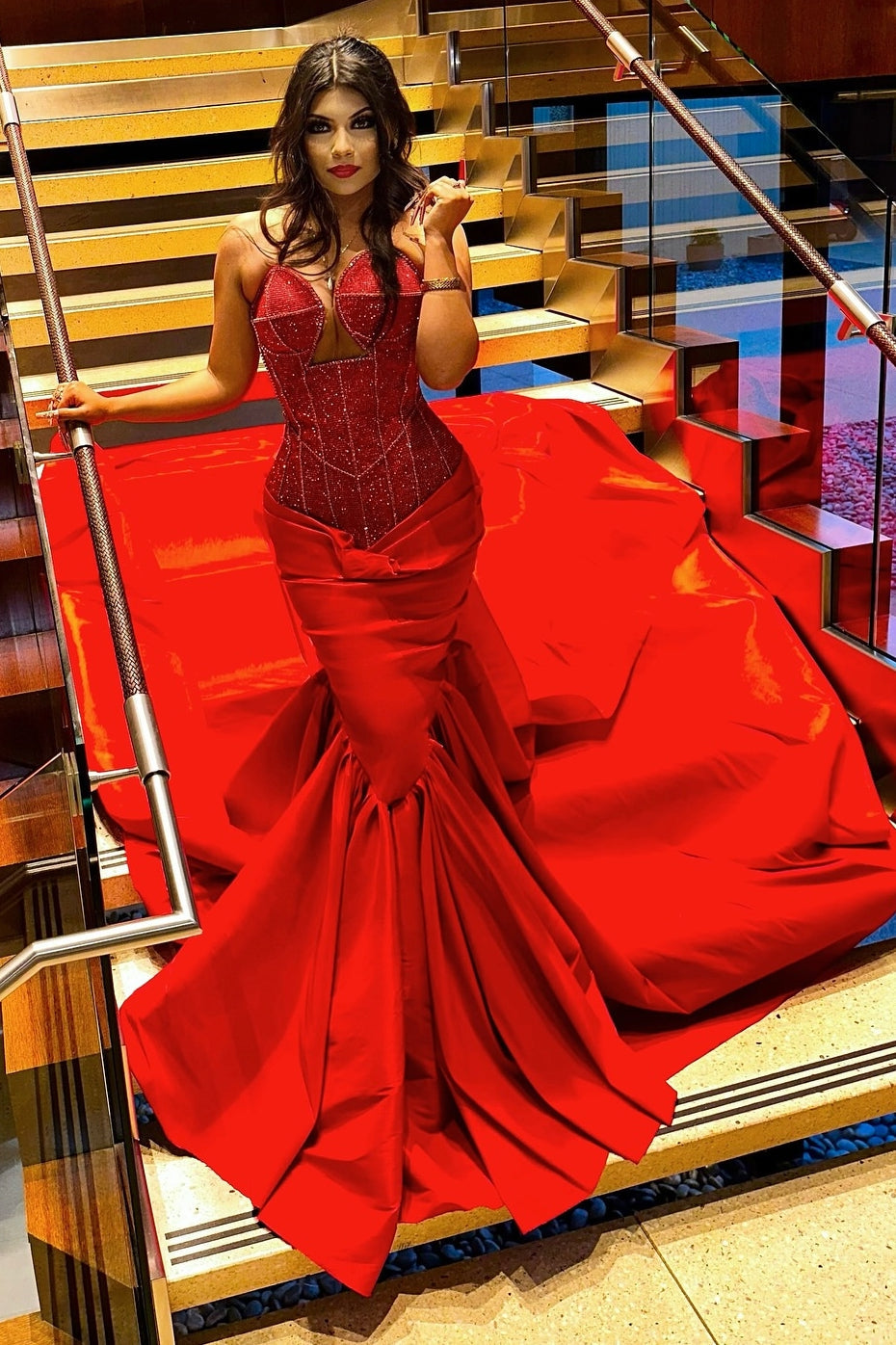 Sexy Red Sweetheart Mermaid Lace Up Sequins Prom Dress-BallBride