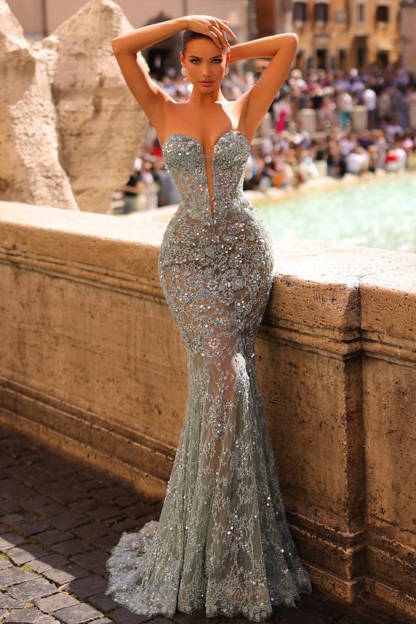 Sexy Sweetheart Tulle Appliques Lace Mermaid Long Prom Dress with Beads-BallBride