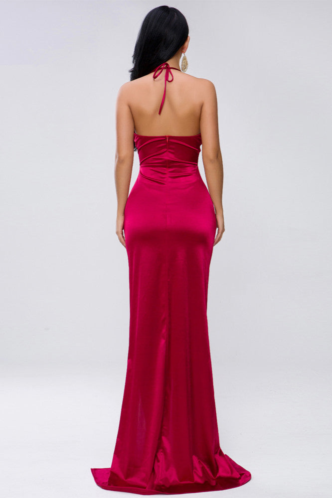 Sexy V-Neck Backless Prom Party Dress with High Split-BallBride
